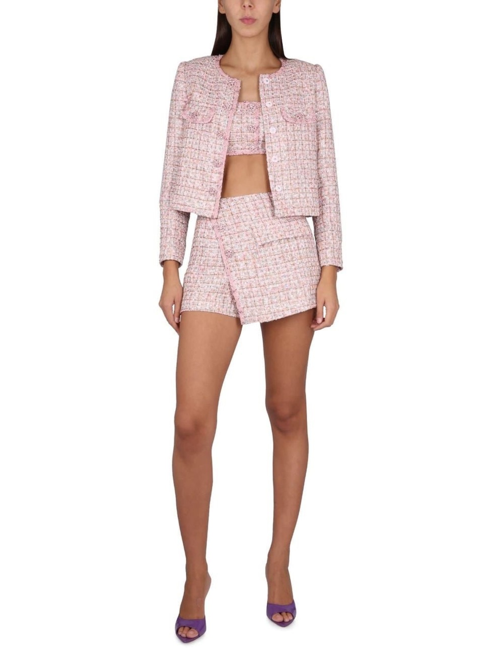 Self Portrait Women's Pink Tweed Sweater